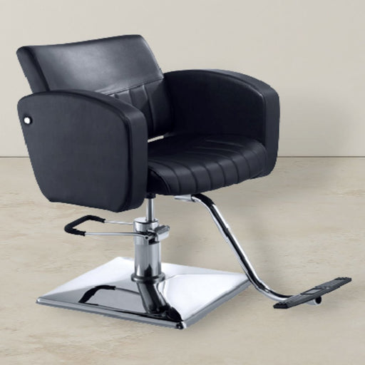 Black styling chair with stitching. Stylist Chair in vegan leather