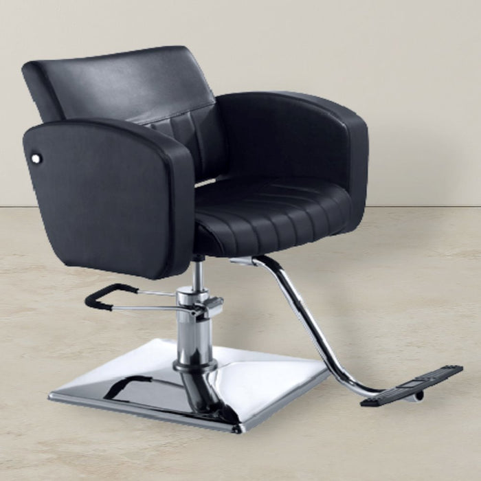 Black styling chair with stitching. Stylist Chair in vegan leather