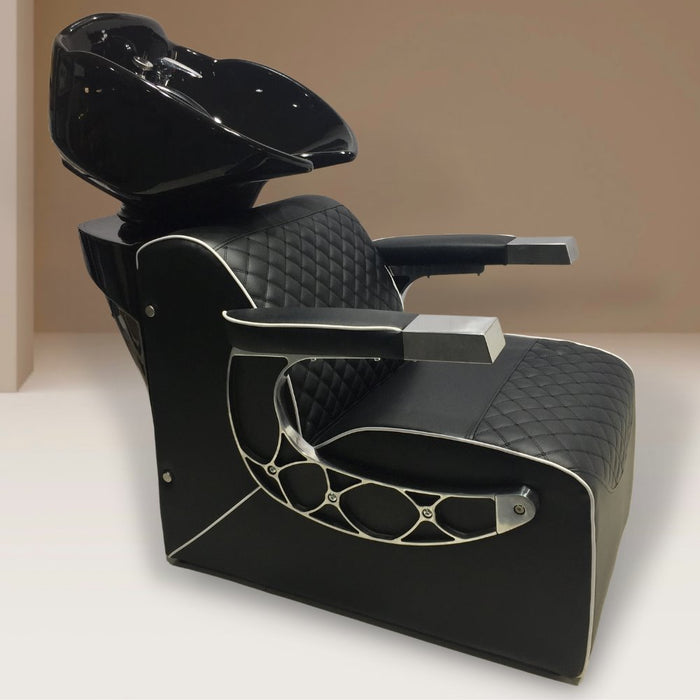 Shampoo Unit. hair wash unit in black vegan leather. diamond stitch. with White bowl or black bowl. 