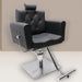 chrome base styling chair. diamond tufted Stylist chair in black vegan leather. Arm Chair Style with removable head rest