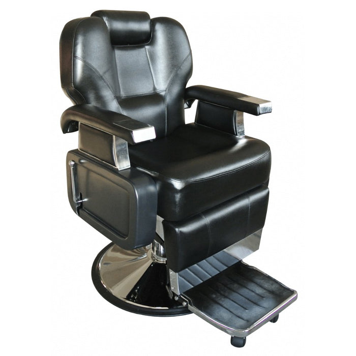 retro bulky barber Chair. upholstered in black vegan leather