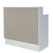 Product image for reception desk. cream diamond tufted reception desk in vegan leather. beige and white color