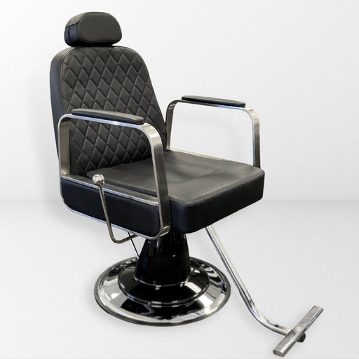 All purpose chair that reclines. Black barber chair with diamond stitching